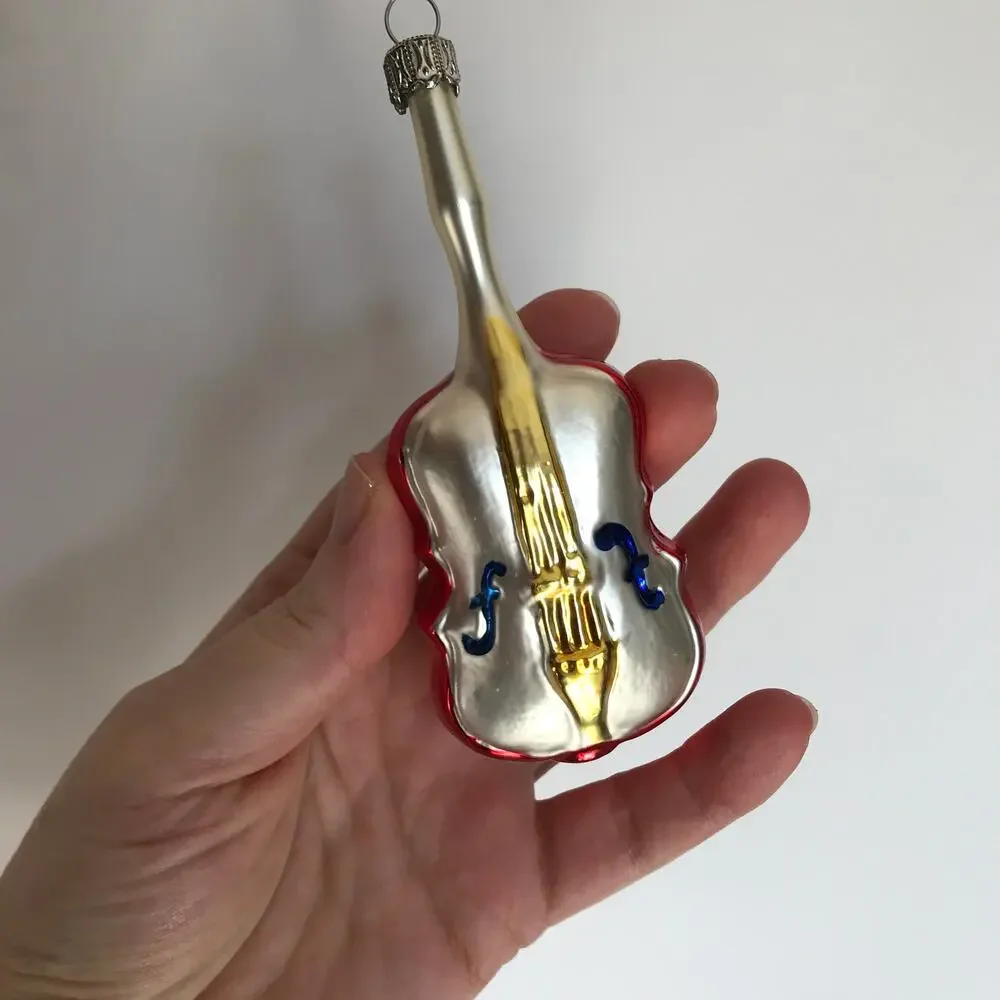 Hand-Made Glass Violin Instrument Christmas Ornament, Made in Germany